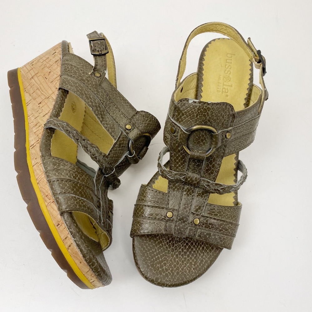Bussola Marseille T-Wedge Taupe Snake Print Leather Sandals‎ Womens 8-8.5 39